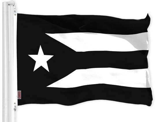 G128; G128 Puerto Rico Black and White Puerto Rican PR Flag | 3x5 Ft | LiteWeave Pro Series Printed 150D Polyester | Indoor/Outdoor, Vibrant Colors, Brass Grommets; Category:Flags; Image:1